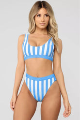 Bikini taille haute à rayures